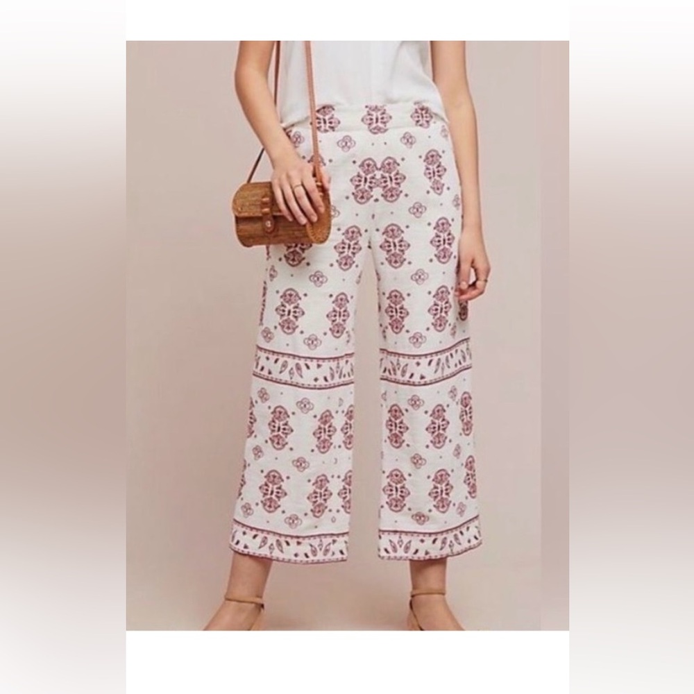 ETTITWA by ANTHROPOLOGIE High Rise Wide Leg Capris. Fully Lined. Side Zip.